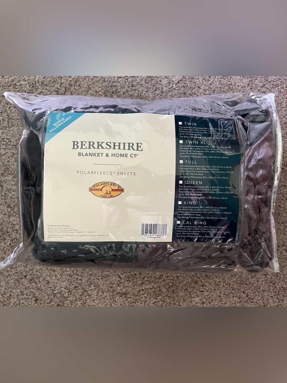 Berkshire Blanket PolarFleece Full Sheet Set in Charcoal Gray